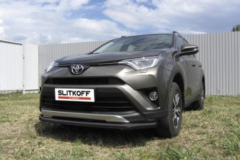 10 749 р. Защита переднего бампера Slitkoff (Ø57 мм) Toyota RAV4 XA40 5 дв. рестайлинг (2015-2019) (Нержавейка полированная)  с доставкой в г. Горно‑Алтайск. Увеличить фотографию 2