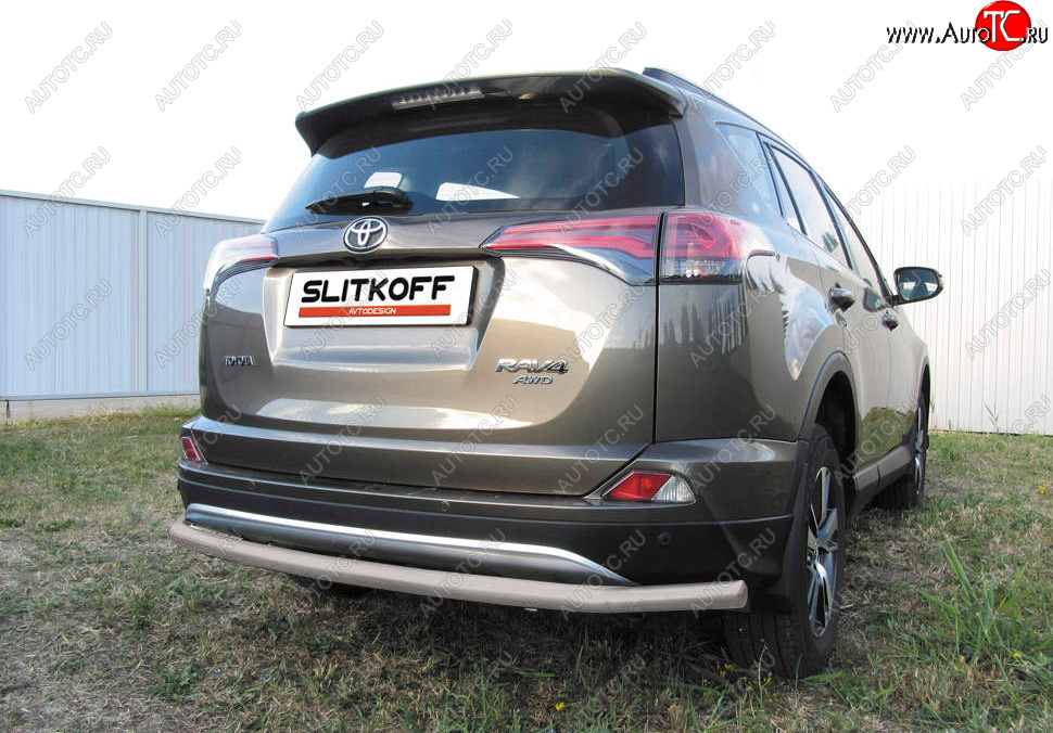 8 199 р. Защита заднего бампера Slitkoff (Ø57 мм, длинная)  Toyota RAV4  XA40 (2015-2019) 5 дв. рестайлинг (Сталь с полимерным покрытием в цвет: серебристый)  с доставкой в г. Горно‑Алтайск