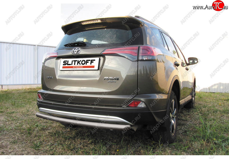 6 399 р. Защита заднего бампера Slitkoff (Ø57 мм, радиусная)  Toyota RAV4  XA40 (2015-2019) 5 дв. рестайлинг (Сталь с полимерным покрытием в цвет: серебристый)  с доставкой в г. Горно‑Алтайск