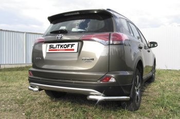 8 849 р. Защита заднего бампера Slitkoff (Ø57 мм, уголки)  Toyota RAV4  XA40 (2015-2019) 5 дв. рестайлинг (Нержавейка полированная)  с доставкой в г. Горно‑Алтайск. Увеличить фотографию 2