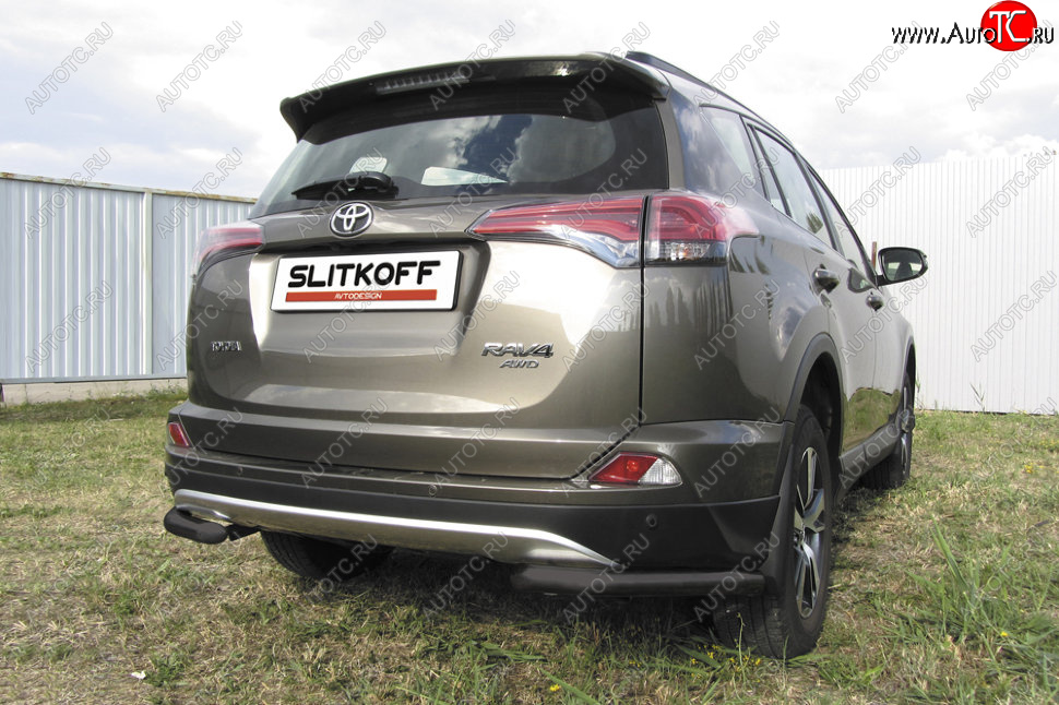 8 849 р. Защита заднего бампера Slitkoff (Ø57 мм, уголки)  Toyota RAV4  XA40 (2015-2019) 5 дв. рестайлинг (Нержавейка полированная)  с доставкой в г. Горно‑Алтайск