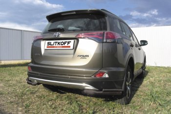 10 849 р. Защита заднего бампера Slitkoff (d57 и 42 мм, уголки)  Toyota RAV4  XA40 (2015-2019) 5 дв. рестайлинг (Нержавейка полированная)  с доставкой в г. Горно‑Алтайск. Увеличить фотографию 2