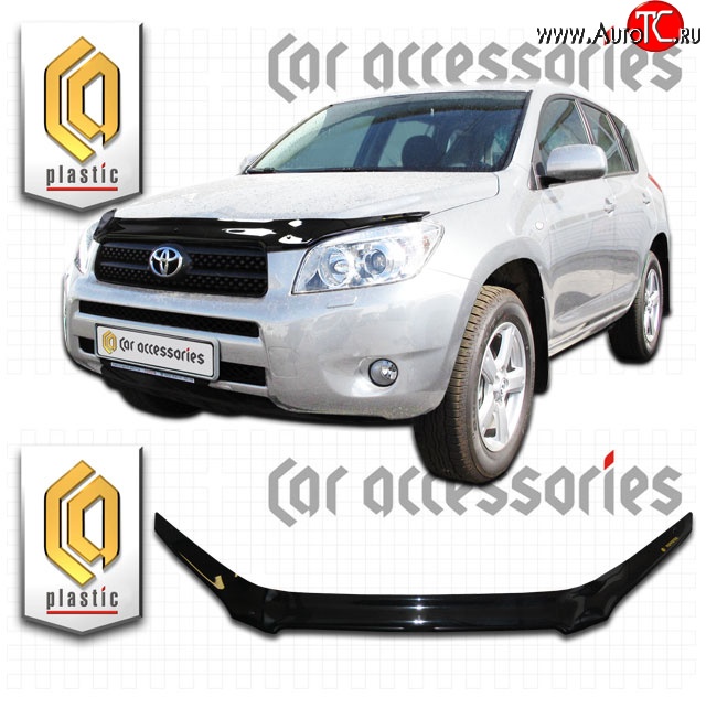 2 199 р. Дефлектор капота CA Plastic exclusive  Toyota RAV4  XA305 (2005-2009) 5 дв. дорестайлинг (Classic черный, Без надписи)  с доставкой в г. Горно‑Алтайск