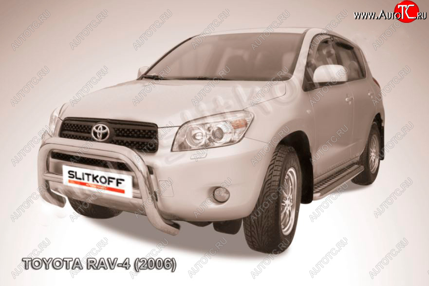 33 649 р. Защита переднего бампера Slitkoff (Ø76 мм, низкая) Toyota RAV4 XA305 5 дв. дорестайлинг (2005-2009) (Нержавейка полированная)  с доставкой в г. Горно‑Алтайск