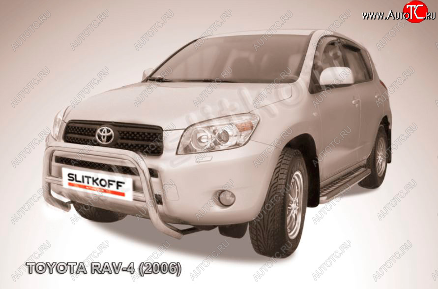 24 449 р. Защита переднего бампера Slitkoff (Ø57 мм, низкая) Toyota RAV4 XA305 5 дв. дорестайлинг (2005-2009) (Нержавейка полированная)  с доставкой в г. Горно‑Алтайск