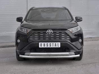 20 349 р. Защита переднего бампера (2 трубы Ø63 и 75х42 мм, нержавейка) Russtal Toyota RAV4 XA50 5 дв. дорестайлинг (2018-2024)  с доставкой в г. Горно‑Алтайск. Увеличить фотографию 2