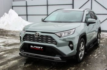 7 499 р. Защита переднего бампера Slitkoff (Ø57 мм)  Toyota RAV4  XA50 (2018-2025) 5 дв. дорестайлинг (Сталь с полимерным покрытием в цвет: черный)  с доставкой в г. Горно‑Алтайск. Увеличить фотографию 1