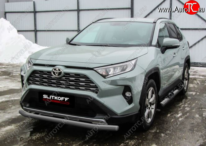 6 499 р. Защита переднего бампера Slitkoff (Ø57 мм)  Toyota RAV4  XA50 (2018-2024) 5 дв. дорестайлинг (Сталь с полимерным покрытием в цвет: серебристый)  с доставкой в г. Горно‑Алтайск