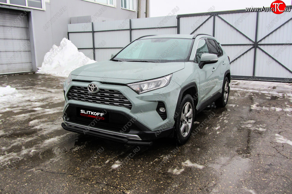 9 599 р. Защита переднего бампера Slitkoff (Ø57 и 42 мм) Toyota RAV4 XA50 5 дв. дорестайлинг (2018-2025) (Сталь с полимерным покрытием в цвет: черный)  с доставкой в г. Горно‑Алтайск