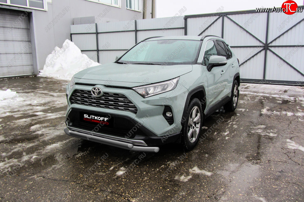 9 599 р. Защита переднего бампера Slitkoff (Ø57 и 42 мм)  Toyota RAV4  XA50 (2018-2025) 5 дв. дорестайлинг (Сталь с полимерным покрытием в цвет: серебристый)  с доставкой в г. Горно‑Алтайск