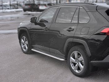 25 849 р. Пороги SLITKOFF d42 с листом Toyota RAV4 XA50 5 дв. дорестайлинг (2018-2024) (лист алюминий, труба сталь)  с доставкой в г. Горно‑Алтайск. Увеличить фотографию 2