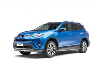 25 899 р. Порожки для ног из трубы Ø51 с алюминиевой площадкой Petroil Tuning Toyota RAV4 XA40 5 дв. рестайлинг (2015-2019) (Нержавеющая полированная сталь)  с доставкой в г. Горно‑Алтайск. Увеличить фотографию 2