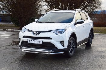 23 799 р. Защита переднего бампера двойная из труб d63/63 мм Petroil Tuning Toyota RAV4 XA40 5 дв. рестайлинг (2015-2019) (Нержавеющая полированная сталь)  с доставкой в г. Горно‑Алтайск. Увеличить фотографию 2