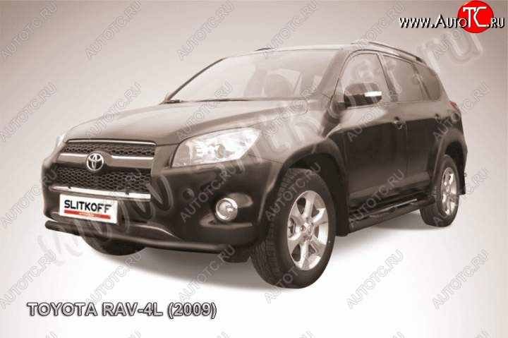 7 399 р. Защита переднего бампер Slitkoff  Toyota RAV4  XA30 (2009-2010) 5 дв. удлиненный 1-ый рестайлинг (Цвет: серебристый)  с доставкой в г. Горно‑Алтайск