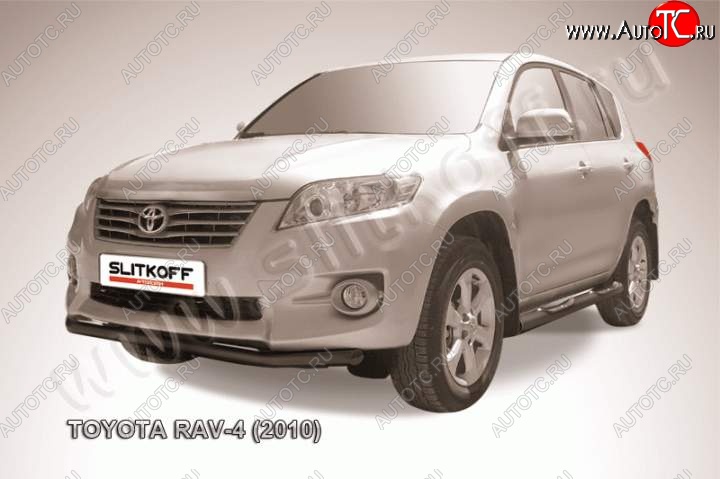 8 199 р. Защита переднего бампер Slitkoff Toyota RAV4 XA30 5 дв. 2-ой рестайлинг (2010-2013) (Цвет: серебристый)  с доставкой в г. Горно‑Алтайск