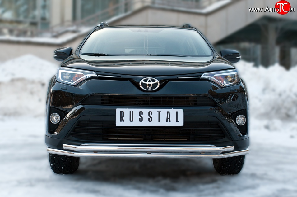 15 249 р. Защита переднего бампера (2 трубыØ42 мм, нержавейка) SLITKOFF  Toyota RAV4  XA40 (2015-2019) 5 дв. рестайлинг  с доставкой в г. Горно‑Алтайск