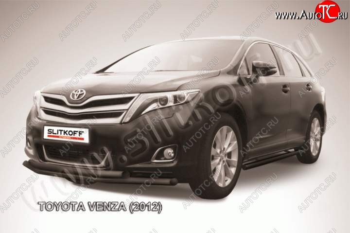 10 999 р. Защита переднего бампер d57+d57 Slitkoff  Toyota Venza  GV10 (2012-2016) рестайлинг (Цвет: серебристый)  с доставкой в г. Горно‑Алтайск