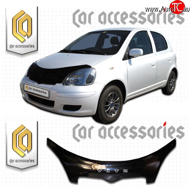 2 599 р. Дефлектор капота CA-Plastic exclusive  Toyota Vitz  XP10 (1998-2005) хэтчбэк 5 дв., хэтчбэк 5 дв. рестайлинг (Classic черный, Без надписи)  с доставкой в г. Горно‑Алтайск