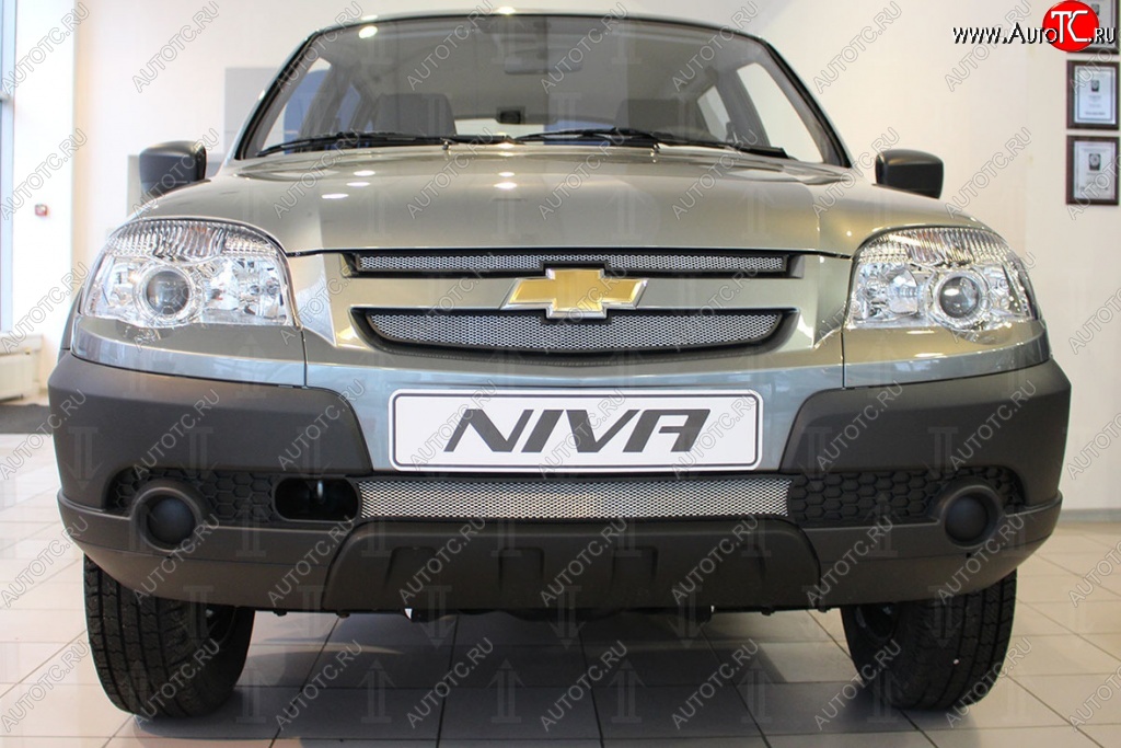 2 279 р. Защитная сетка на бампер Russtal (хром, 3 части)  Chevrolet Niva  2123 (2002-2008), Лада 2123 (Нива Шевроле) (2002-2008)  с доставкой в г. Горно‑Алтайск