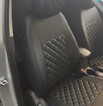 7 249 р. Чехлы для сидений Lord Autofashion Турин Ромб (экокожа, сплошная спинка)  Лада Гранта FL ( 2191,  2190,  2194,  2192) (2018-2025) лифтбэк рестайлинг, седан рестайлинг, универсал рестайлинг, хэтчбек рестайлинг (Чёрный, вставка чёрная, строчка чёрная)  с доставкой в г. Горно‑Алтайск. Увеличить фотографию 3