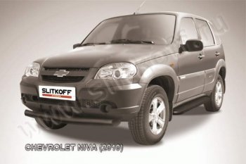 8 849 р. Защита переднего бампера Slitkoff (d76, черная)  Chevrolet Niva  2123 (2009-2020), Лада 2123 (Нива Шевроле) (2009-2021) (Цвет: серебристый)  с доставкой в г. Горно‑Алтайск. Увеличить фотографию 1