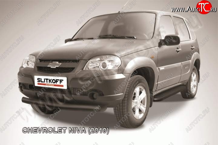 8 849 р. Защита переднего бампера Slitkoff (d76, черная)  Chevrolet Niva  2123 (2009-2020), Лада 2123 (Нива Шевроле) (2009-2021) (Цвет: серебристый)  с доставкой в г. Горно‑Алтайск