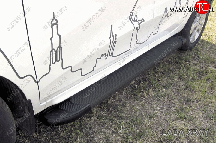 19 449 р. Алюминиевые пороги для ног Slitkoff (Optima) Лада XRAY (2016-2022) (Чёрные)  с доставкой в г. Горно‑Алтайск