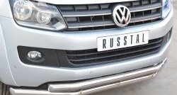 21 349 р. Защита переднего бампера (2 трубыØ63 мм, нержавейка) SLITKOFF Volkswagen Amarok дорестайлинг (2009-2016)  с доставкой в г. Горно‑Алтайск. Увеличить фотографию 2