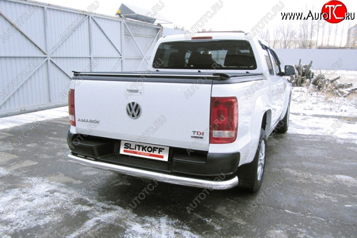 22 499 р. Защита заднего бампера из трубы диаметром 76 мм Slitkoff Volkswagen Amarok рестайлинг (2016-2022) (Цвет: нержавеющая полированная сталь)  с доставкой в г. Горно‑Алтайск