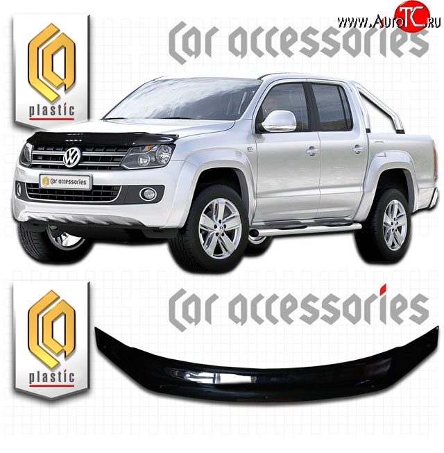 2 079 р. Дефлектор капота CA Plastic (черный)  Volkswagen Amarok (2009-2016) дорестайлинг (Classic черный, Без надписи)  с доставкой в г. Горно‑Алтайск