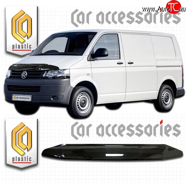 2 079 р. Дефлектор капота CA Plastic  Volkswagen Caravelle  T5 (2009-2015) рестайлинг (Classic черный, Без надписи)  с доставкой в г. Горно‑Алтайск