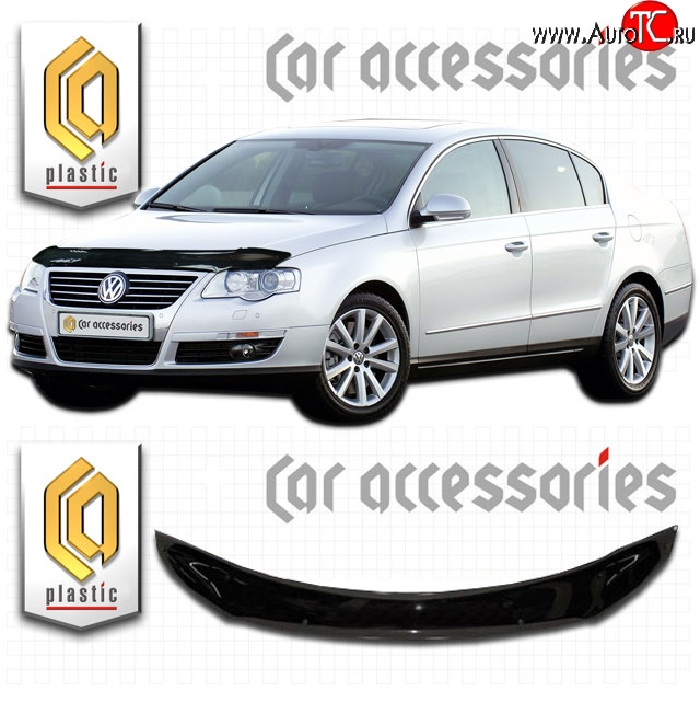 2 079 р. Дефлектор капота CA Plastic  Volkswagen Passat  B6 (2005-2011) седан (Classic черный, Без надписи)  с доставкой в г. Горно‑Алтайск