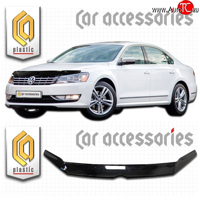 2 159 р. Дефлектор капота CA Plastic  Volkswagen Passat  B7 (2010-2015) седан, универсал (Classic черный, Без надписи)  с доставкой в г. Горно‑Алтайск