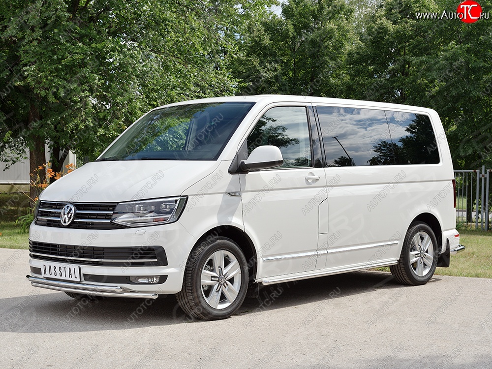 21 699 р. Защита переднего бампера (2 трубыØ42 мм, нержавейка) SLITKOFF Volkswagen Transporter T6 дорестайлинг (2015-2019)  с доставкой в г. Горно‑Алтайск