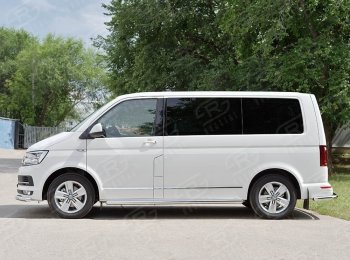 14 999 р. Правая защита порогов SLITKOFF из круглой трубы диаметром 63 мм v3 Volkswagen Transporter T6 дорестайлинг (2015-2019)  с доставкой в г. Горно‑Алтайск. Увеличить фотографию 2