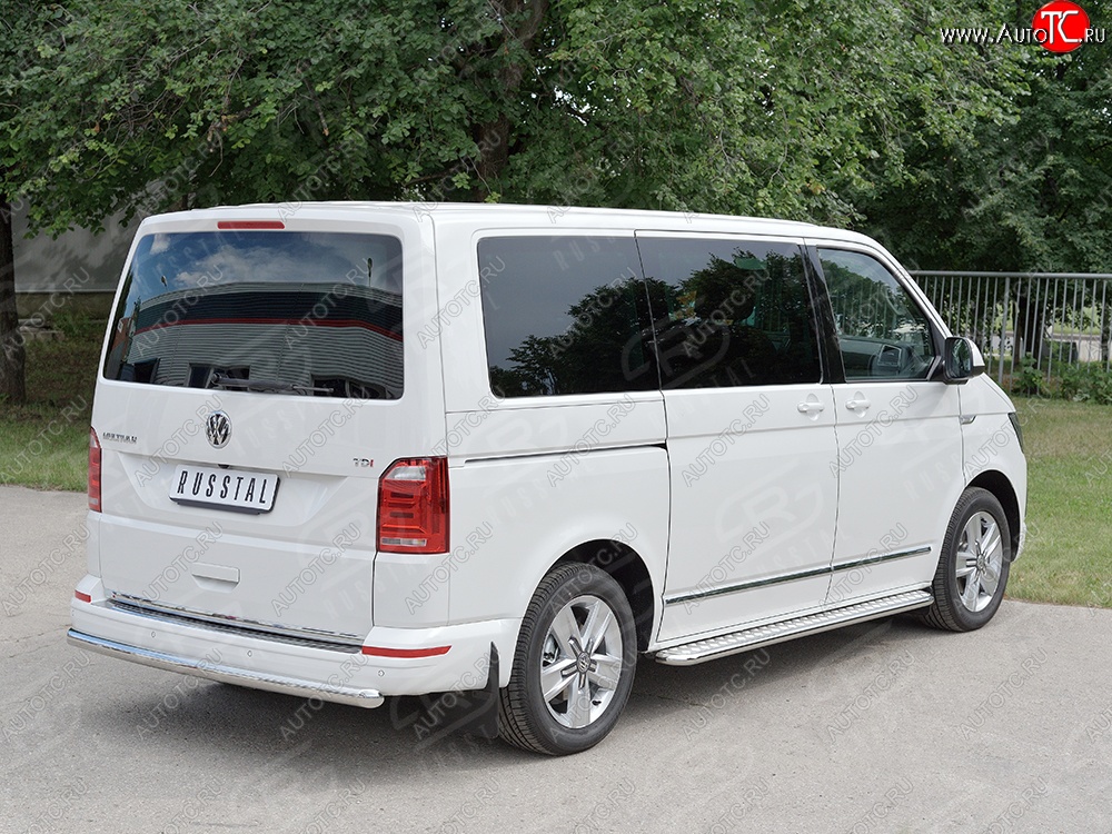 17 499 р. Защита заднего бампера (Ø63 мм, нержавейка, длинная база) SLITKOFF Volkswagen Transporter T6 дорестайлинг (2015-2019)  с доставкой в г. Горно‑Алтайск