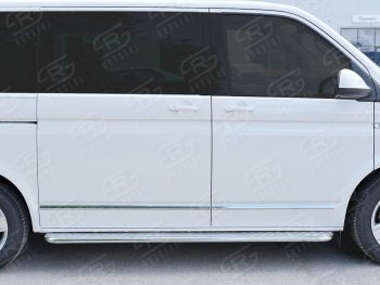 14 449 р. Левая широкая защита порогов с трубой диаметром 42 мм SLITKOFF Volkswagen Transporter T6 дорестайлинг (2015-2019)  с доставкой в г. Горно‑Алтайск. Увеличить фотографию 2