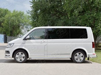 13 999 р. Правая защита порогов SLITKOFF из круглой трубы d63 мм v2 Volkswagen Transporter T6 дорестайлинг (2015-2019)  с доставкой в г. Горно‑Алтайск. Увеличить фотографию 2