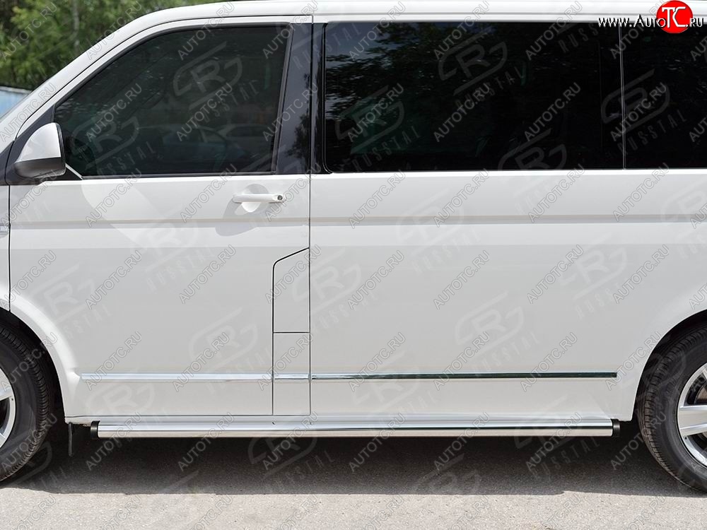 13 999 р. Правая защита порогов SLITKOFF из круглой трубы d63 мм v2 Volkswagen Transporter T6 дорестайлинг (2015-2019)  с доставкой в г. Горно‑Алтайск