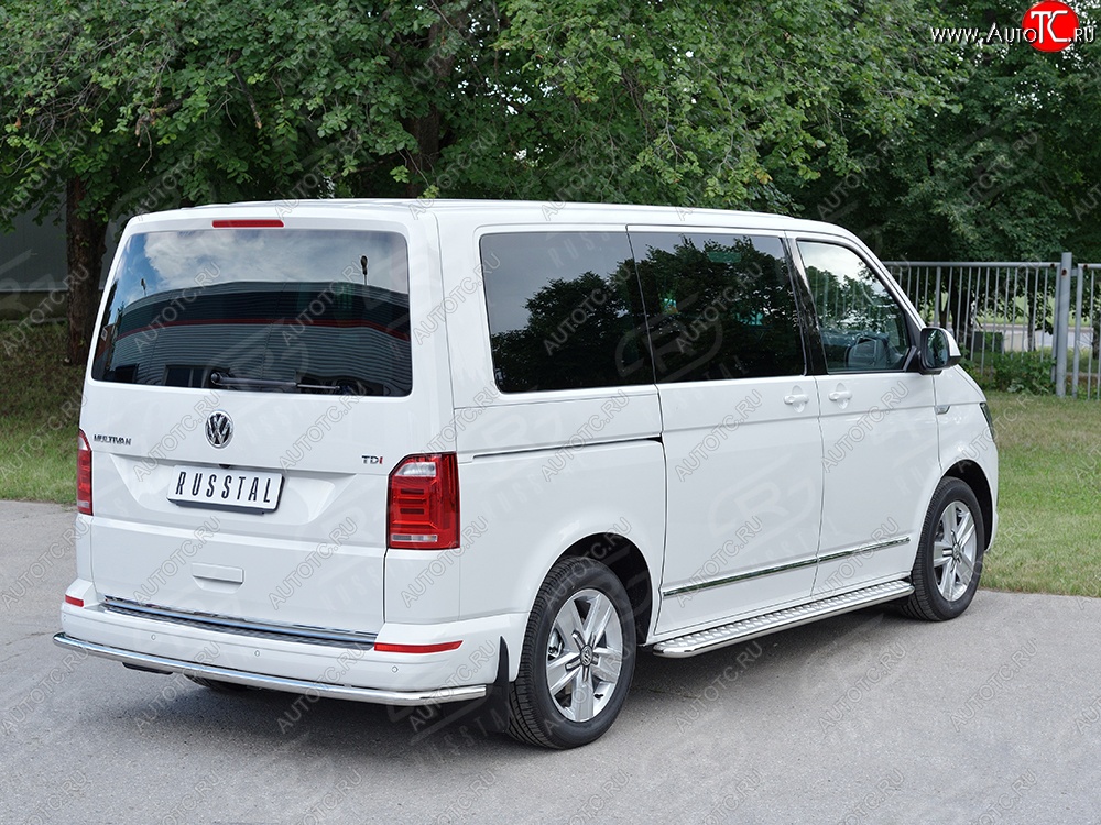 17 999 р. Защита заднего бампера (Ø42 мм, нержавейка, короткая база) SLITKOFF Volkswagen Transporter T6 дорестайлинг (2015-2019)  с доставкой в г. Горно‑Алтайск