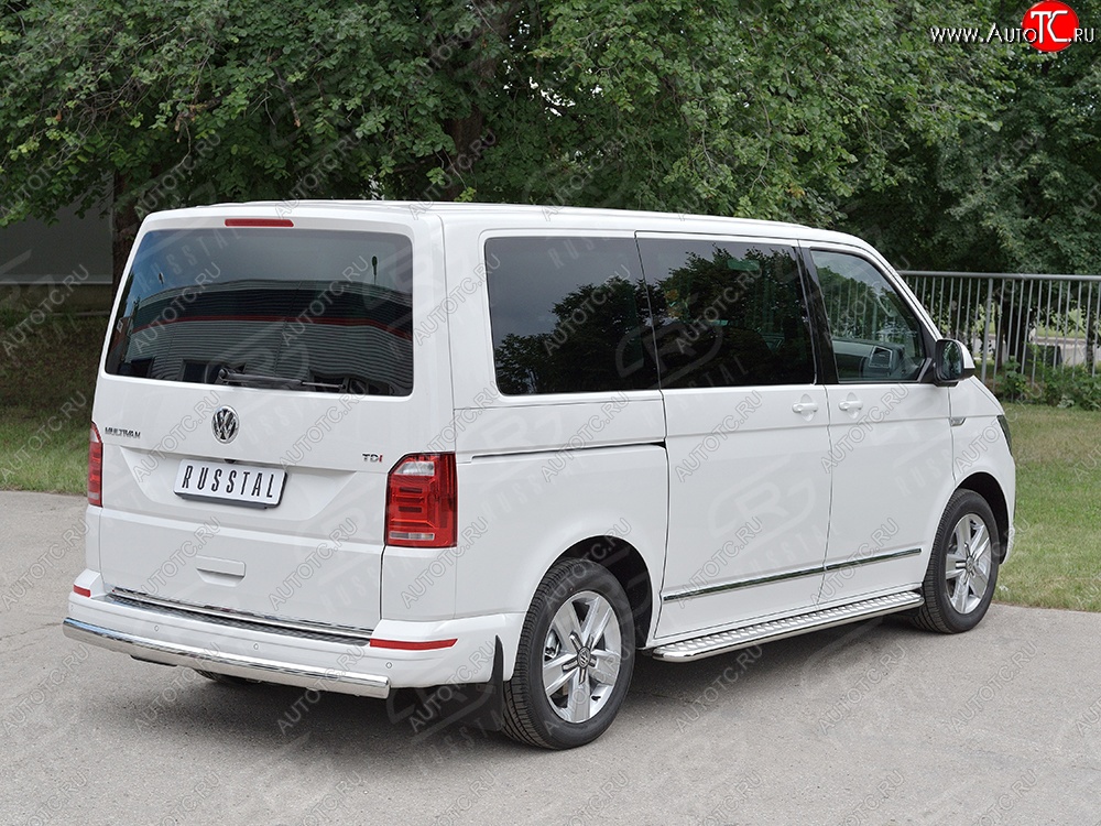 16 699 р. Защита заднего бампера (Ø75x42 мм, нержавейка, короткая база) Russtal Volkswagen Multivan T6 дорестайлинг (2016-2019)  с доставкой в г. Горно‑Алтайск