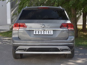 10 649 р. Защита заднего бампера (Ø75х42 мм, нержавейка) Russtal Volkswagen Teramont CA1 дорестайлинг (2016-2020)  с доставкой в г. Горно‑Алтайск. Увеличить фотографию 1