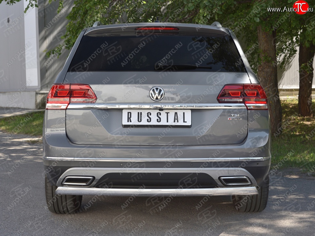 10 649 р. Защита заднего бампера (Ø75х42 мм, нержавейка) Russtal  Volkswagen Teramont  CA1 (2016-2020) дорестайлинг  с доставкой в г. Горно‑Алтайск