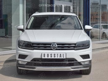 17 399 р. Защита переднего бампера (2 трубы Ø42 мм, нержавейка, NOT OFF ROAD) SLITKOFF  Volkswagen Tiguan  Mk2 (2016-2020) дорестайлинг  с доставкой в г. Горно‑Алтайск. Увеличить фотографию 2