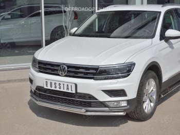 17 399 р. Защита переднего бампера (2 трубы Ø42 мм, нержавейка, NOT OFF ROAD) SLITKOFF  Volkswagen Tiguan  Mk2 (2016-2020) дорестайлинг  с доставкой в г. Горно‑Алтайск. Увеличить фотографию 3