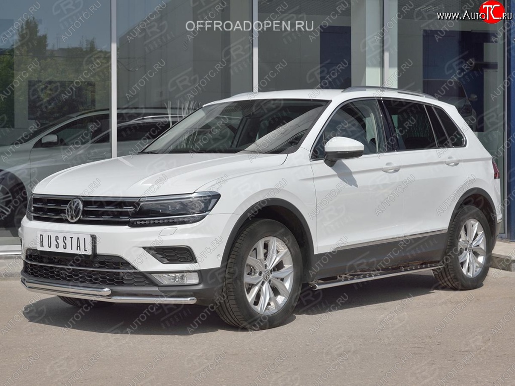 17 399 р. Защита переднего бампера (2 трубы Ø42 мм, нержавейка, NOT OFF ROAD) SLITKOFF  Volkswagen Tiguan  Mk2 (2016-2020) дорестайлинг  с доставкой в г. Горно‑Алтайск