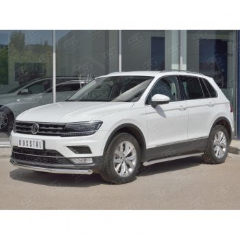 13 899 р. Защита переднего бампера (Ø63 мм, нержавейка, NOT OFF ROAD) SLITKOFF  Volkswagen Tiguan  Mk2 (2016-2020) дорестайлинг  с доставкой в г. Горно‑Алтайск. Увеличить фотографию 3