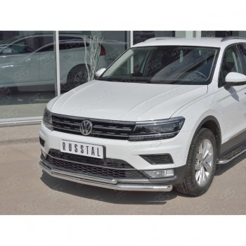 20 349 р. Защита переднего бампера (2 трубы Ø63 и 42 мм, нержавейка) SLITKOFF  Volkswagen Tiguan  Mk2 (2016-2020) дорестайлинг  с доставкой в г. Горно‑Алтайск. Увеличить фотографию 2