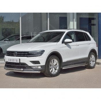 20 349 р. Защита переднего бампера (2 трубы Ø63 и 42 мм, нержавейка) SLITKOFF  Volkswagen Tiguan  Mk2 (2016-2020) дорестайлинг  с доставкой в г. Горно‑Алтайск. Увеличить фотографию 3