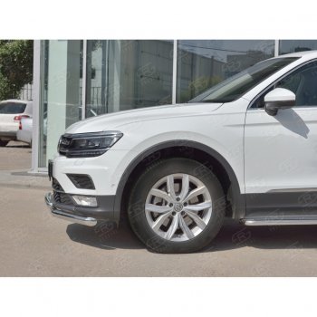 20 349 р. Защита переднего бампера (2 трубы Ø63 и 42 мм, нержавейка) SLITKOFF  Volkswagen Tiguan  Mk2 (2016-2020) дорестайлинг  с доставкой в г. Горно‑Алтайск. Увеличить фотографию 4